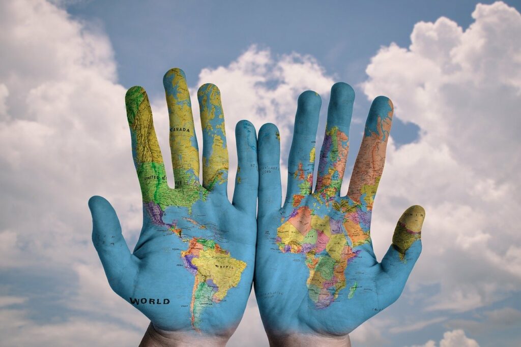 hands, world, map